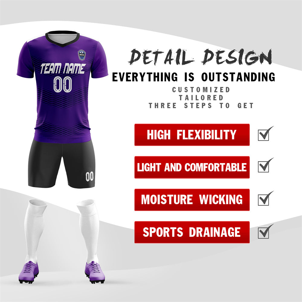 Benutzerdefinierte lila schwarz-weiß atmungsaktive Fußball-Sets-Trikot