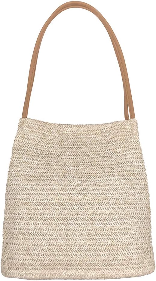 Women's Woven Straw Tote Bag Beige Herringbone