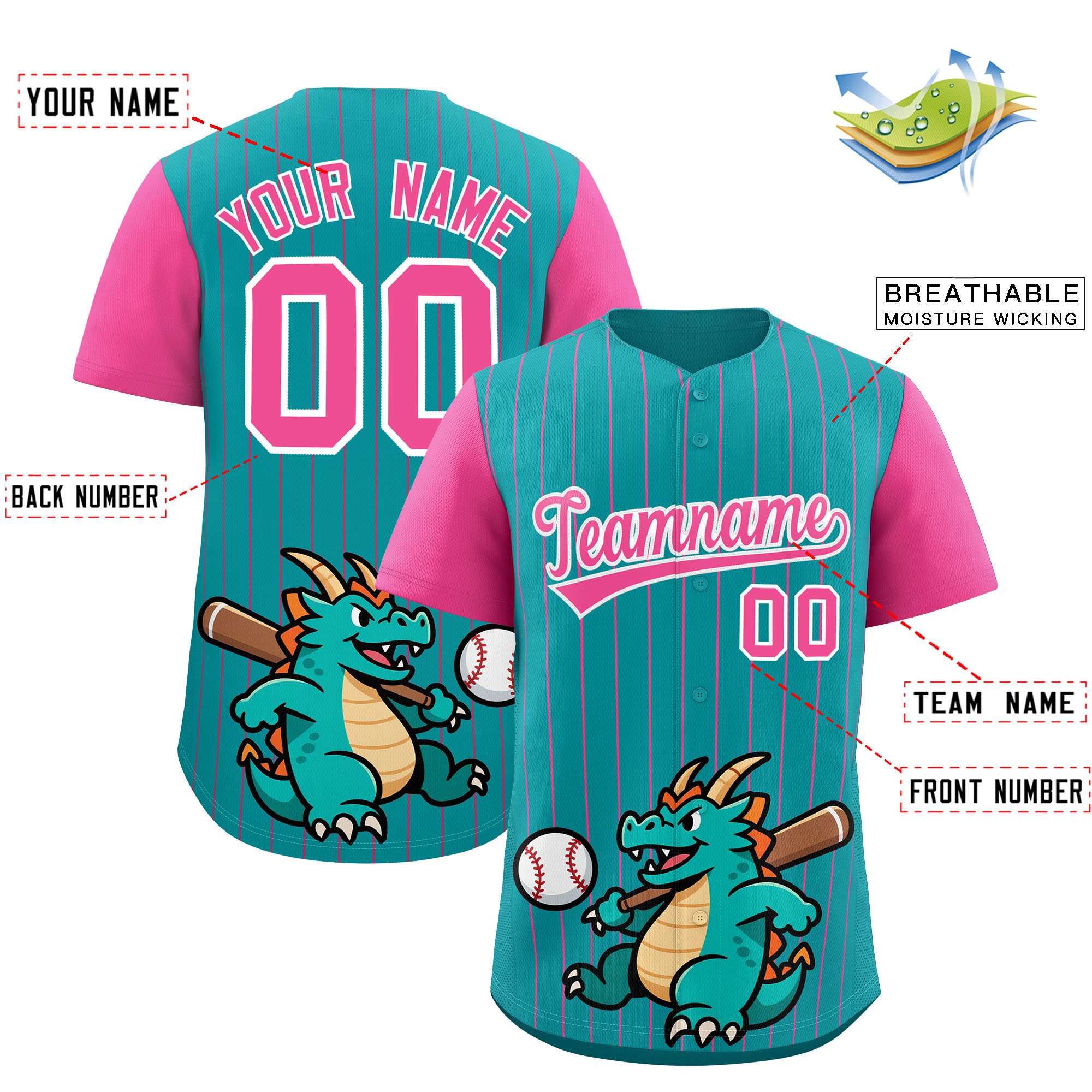 Authentisches Baseball-Trikot mit individuellem Streifen-Tiere-Graffiti-Muster, Raglanärmeln Authentisches Baseball-Trikot mit individuellem Streifen-Tiere-Graffiti-Muster, Raglanärmeln