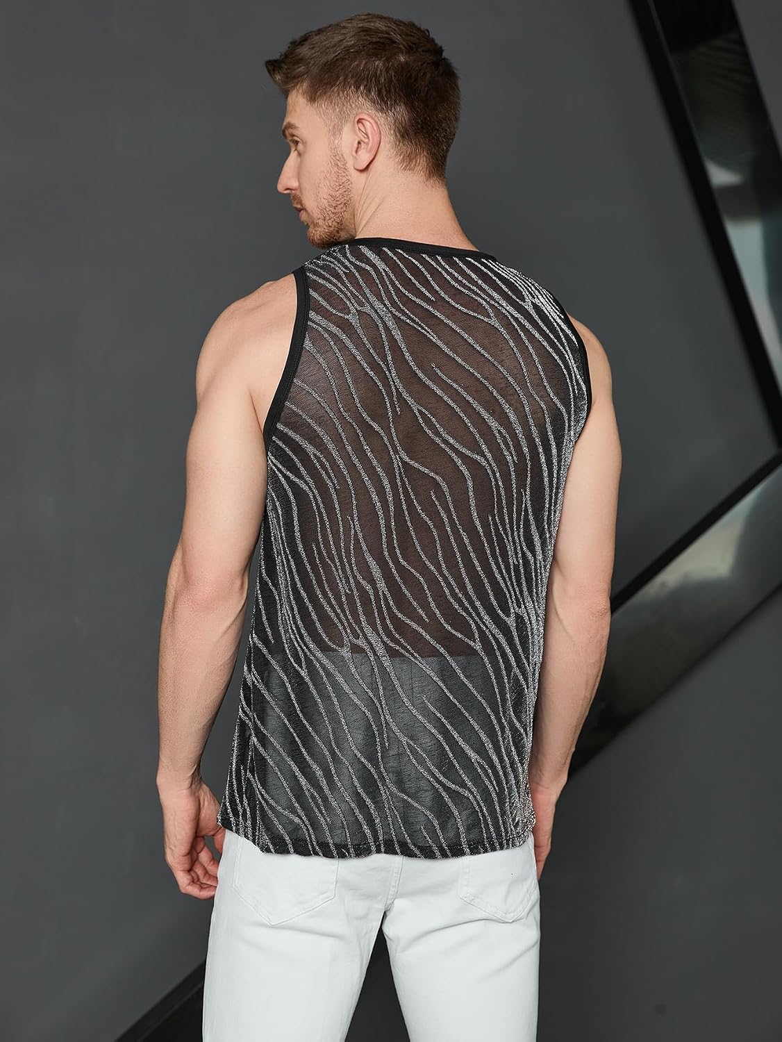 Men's Zebra Stripe Mesh Tank Top Black