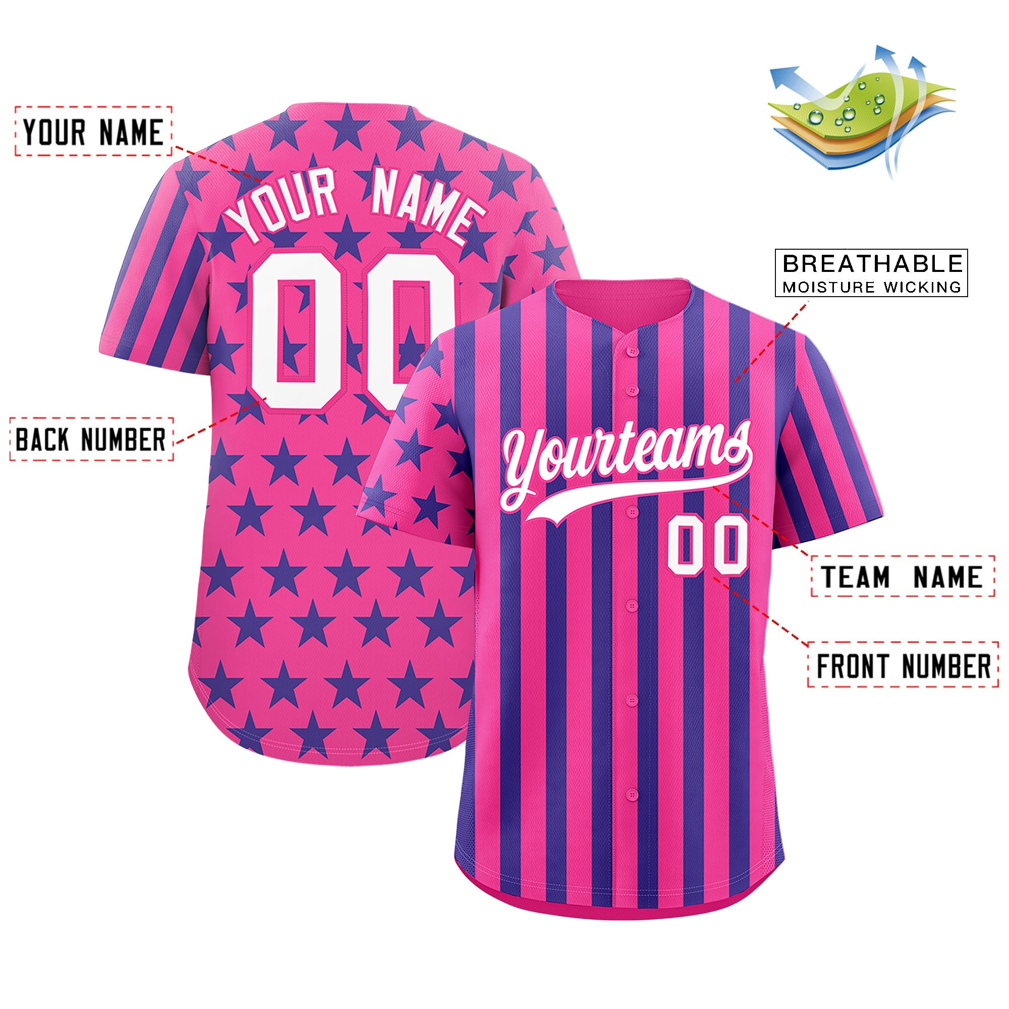 Benutzerdefiniertes Graffiti-Muster-Baseball-Trikot mit amerikanischer Flagge