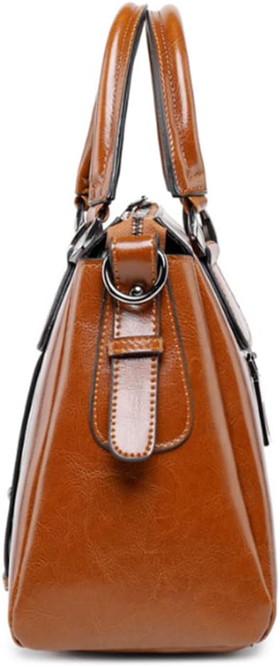 Women's Glossy Oil-Tanned Leather Top Handle Satchel Tan Women's Glossy Oil-Tanned Leather Top Handle Satchel Tan