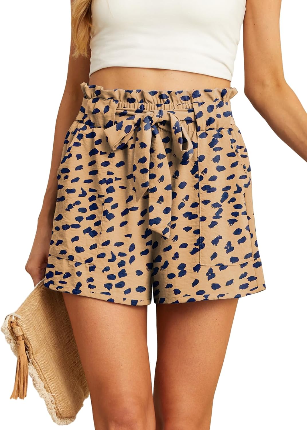 Womens Shorts with Pockets Summer Casual for Women Waist Adjustable Tie Knot