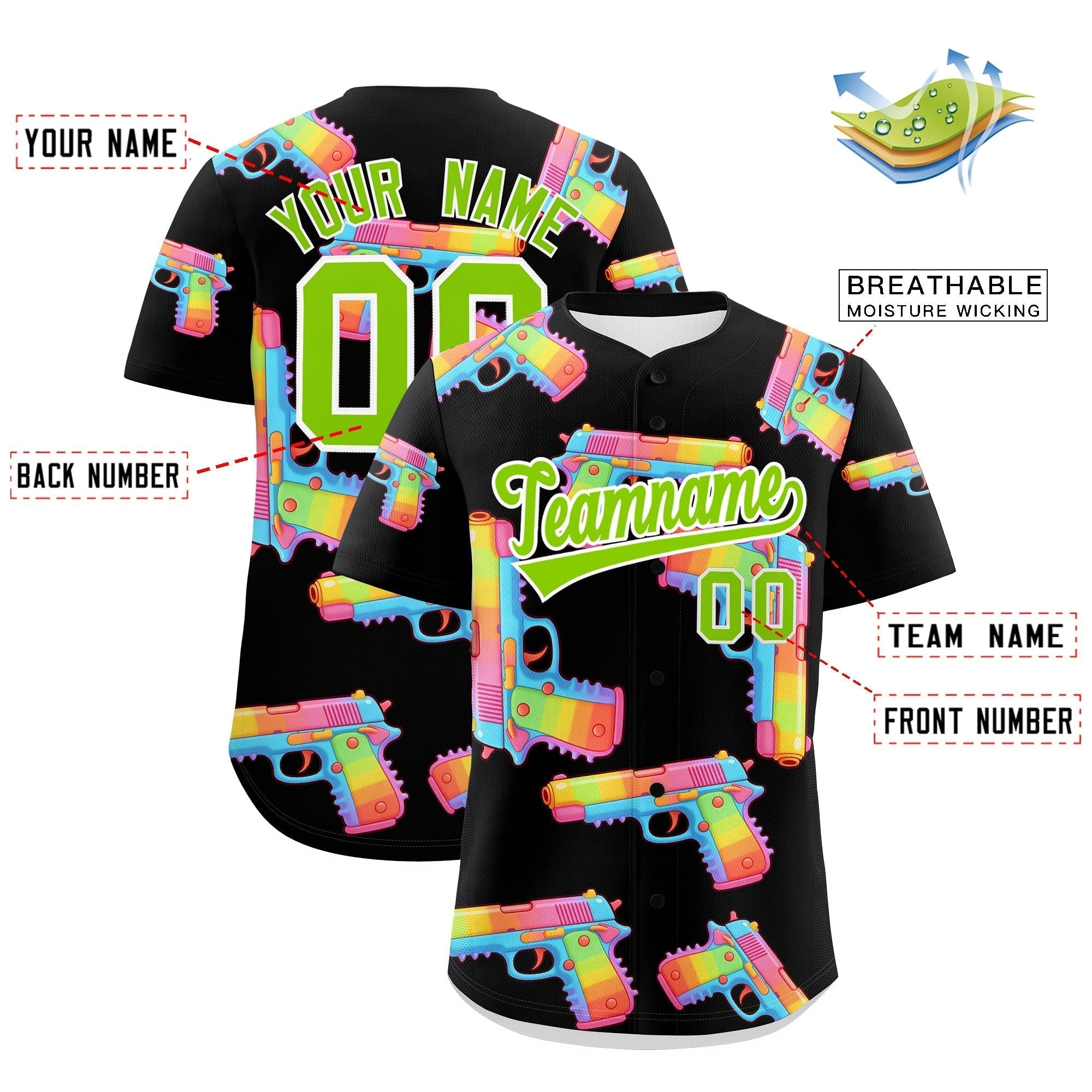 Individuelles, mit Zucker überzogenes, leichtes Baseball-Trikot mit Feuerkraft-Graffiti-Muster
