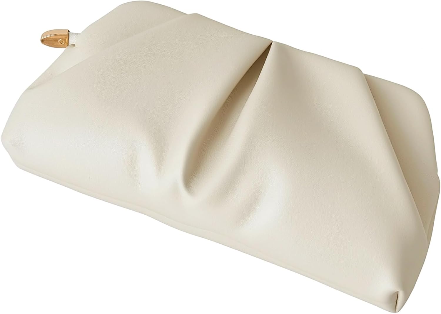Women's Ruched Clutch Purse PU Leather Evening Bag Cream