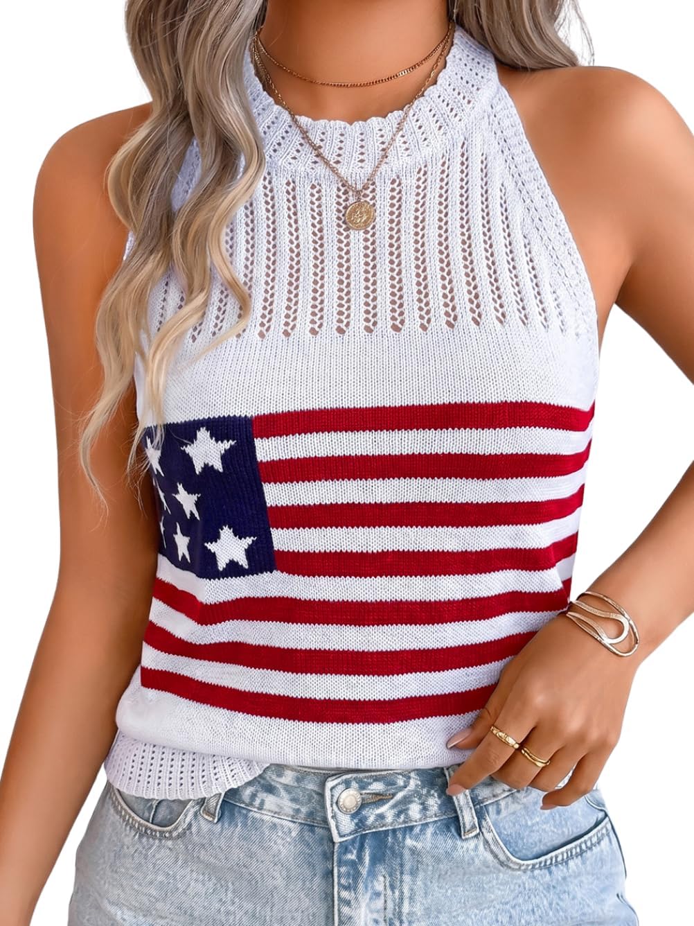 Women's Halter Neck Crochet Sweater Tank