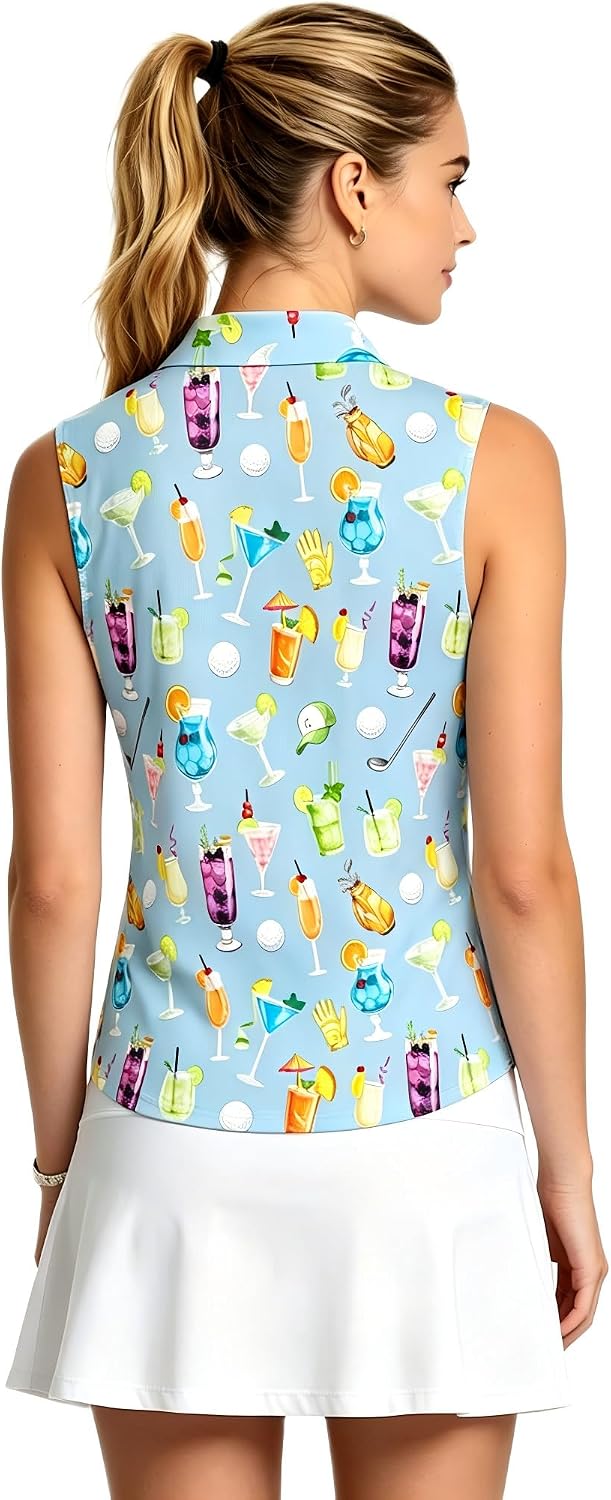 Women's Sleeveless Golf Polo Shirts Zip Quick Dry Lightweight Wicking Athletic Shirts Tank Tops for Women