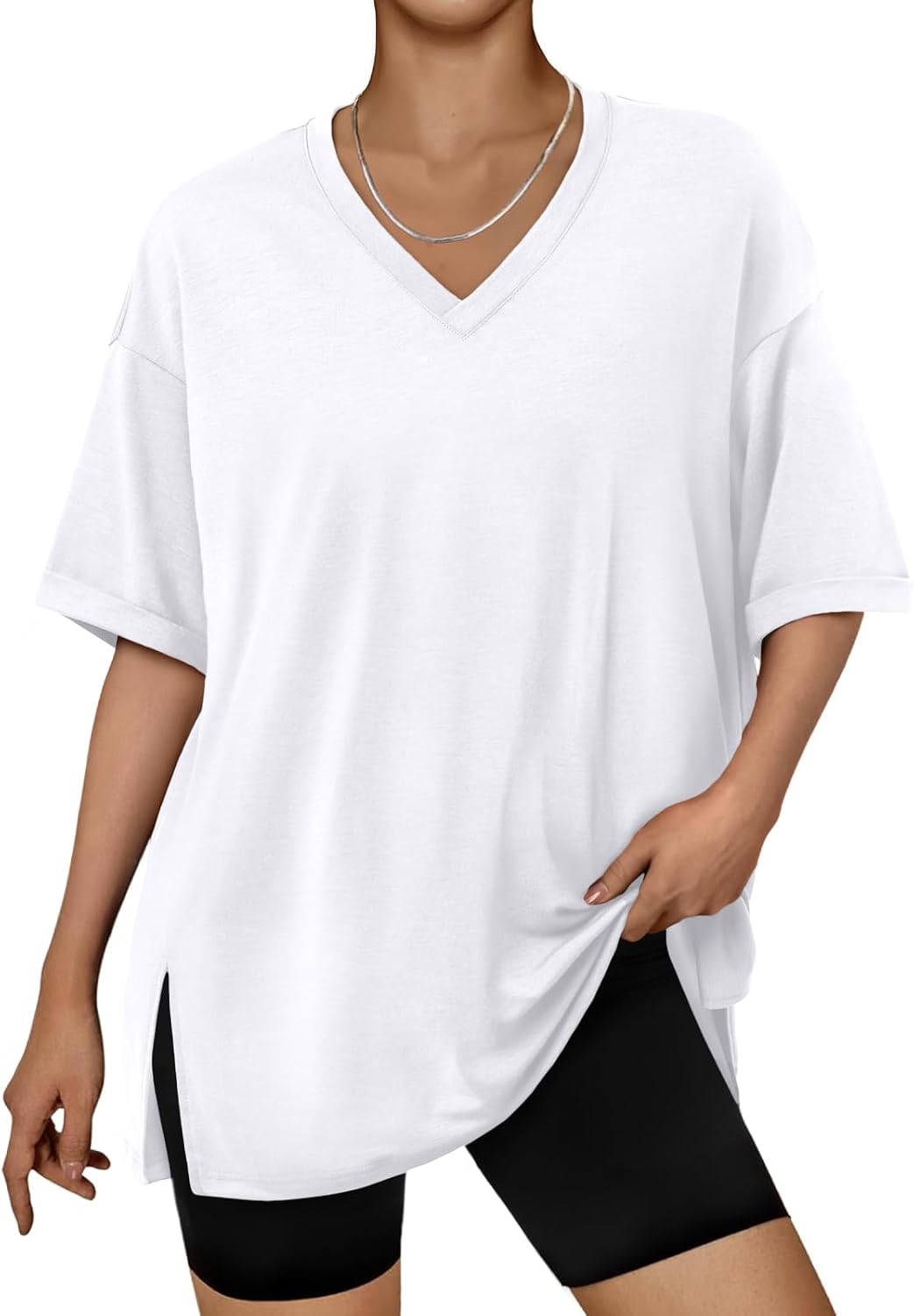 Plus Size Oversized V Neck Tshirt Breathable Workout Wear
