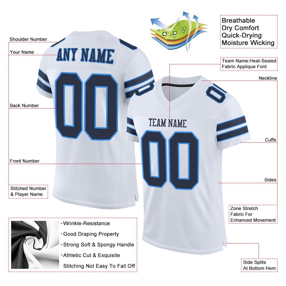 Maßgeschneidertes authentisches Mesh-Fußballtrikot im klassischen Marine-Pulverblau-Stil