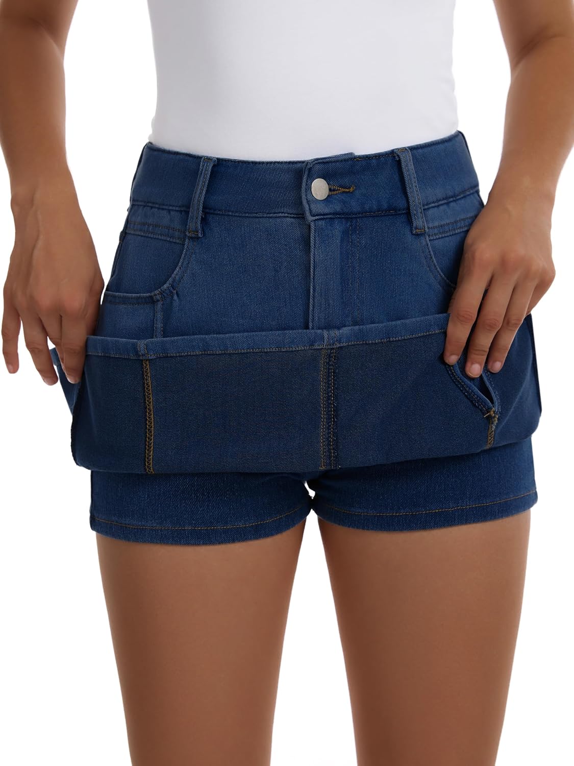 Women's High Waisted Side Slit Denim Skort Blue