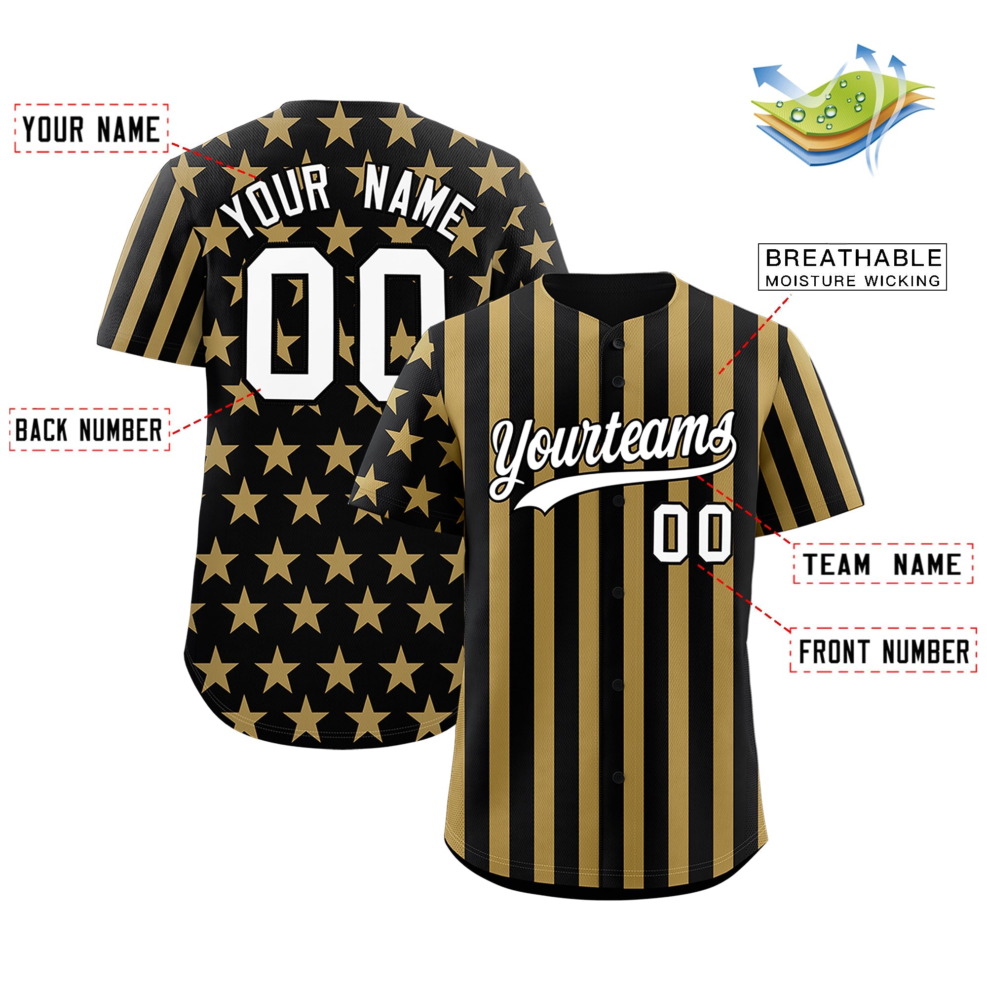 Benutzerdefiniertes Graffiti-Muster-Baseball-Trikot mit amerikanischer Flagge