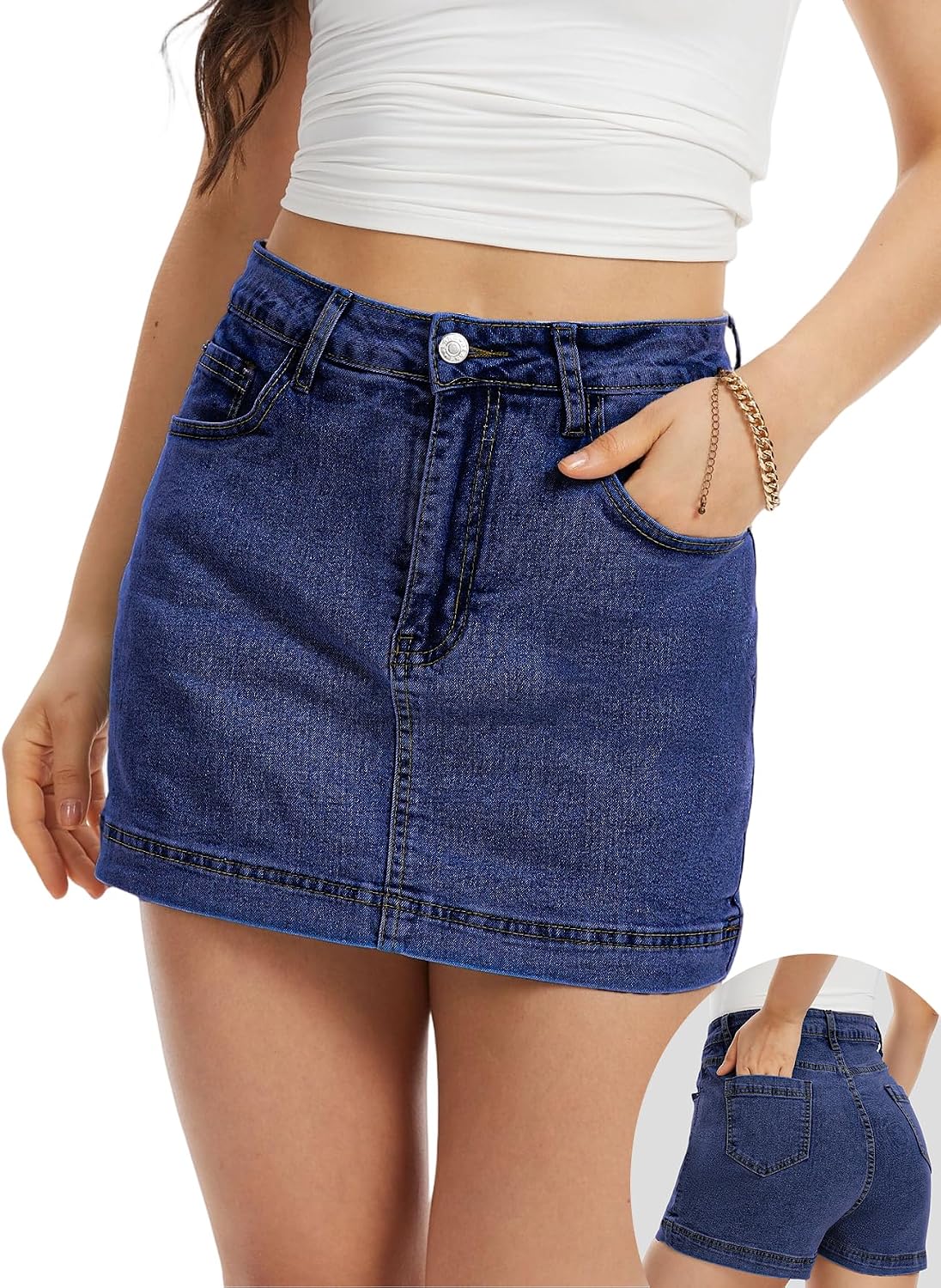 Jean Skorts for Woman Mini Skirt Y2k High Waisted Denim Skirt Front Skirt Back Shorts