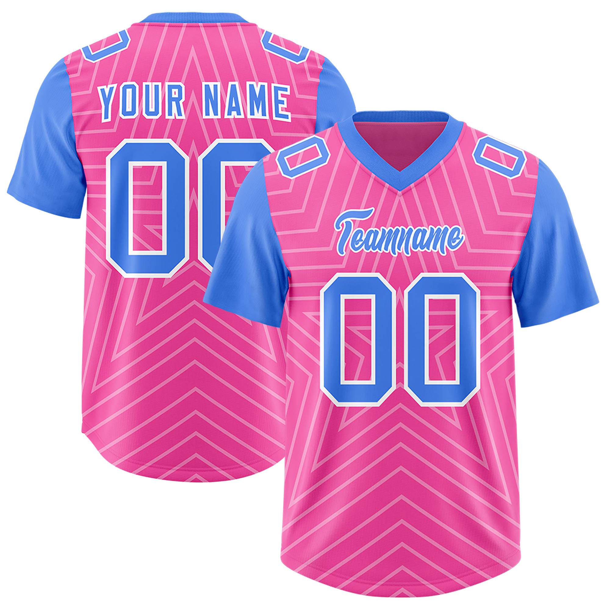 Individuell personalisiertes, authentisches Fußballtrikot mit Raglanärmeln und Sternenmuster
