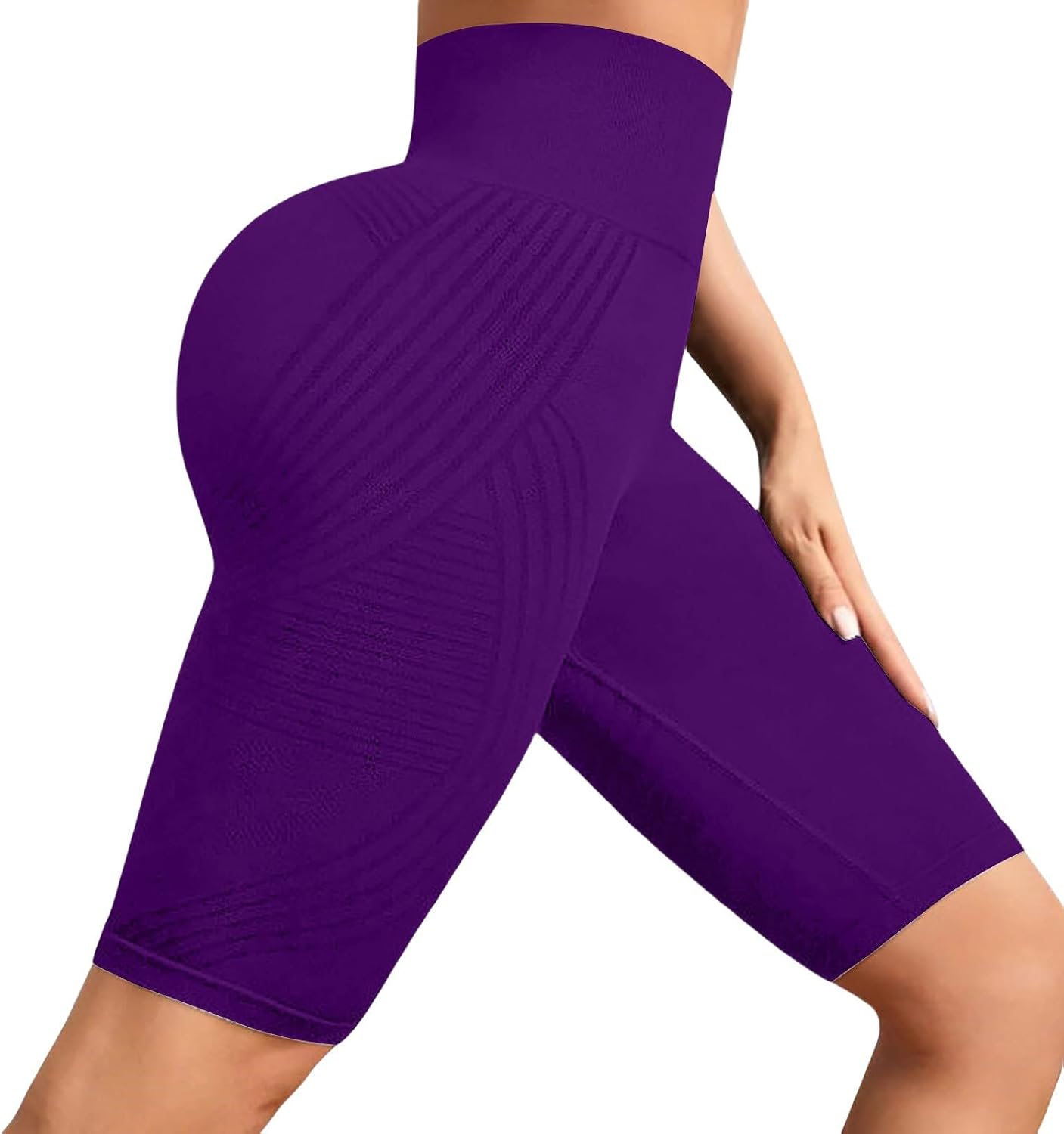 Women's High Waist Textured Knit Biker Shorts (Purple)