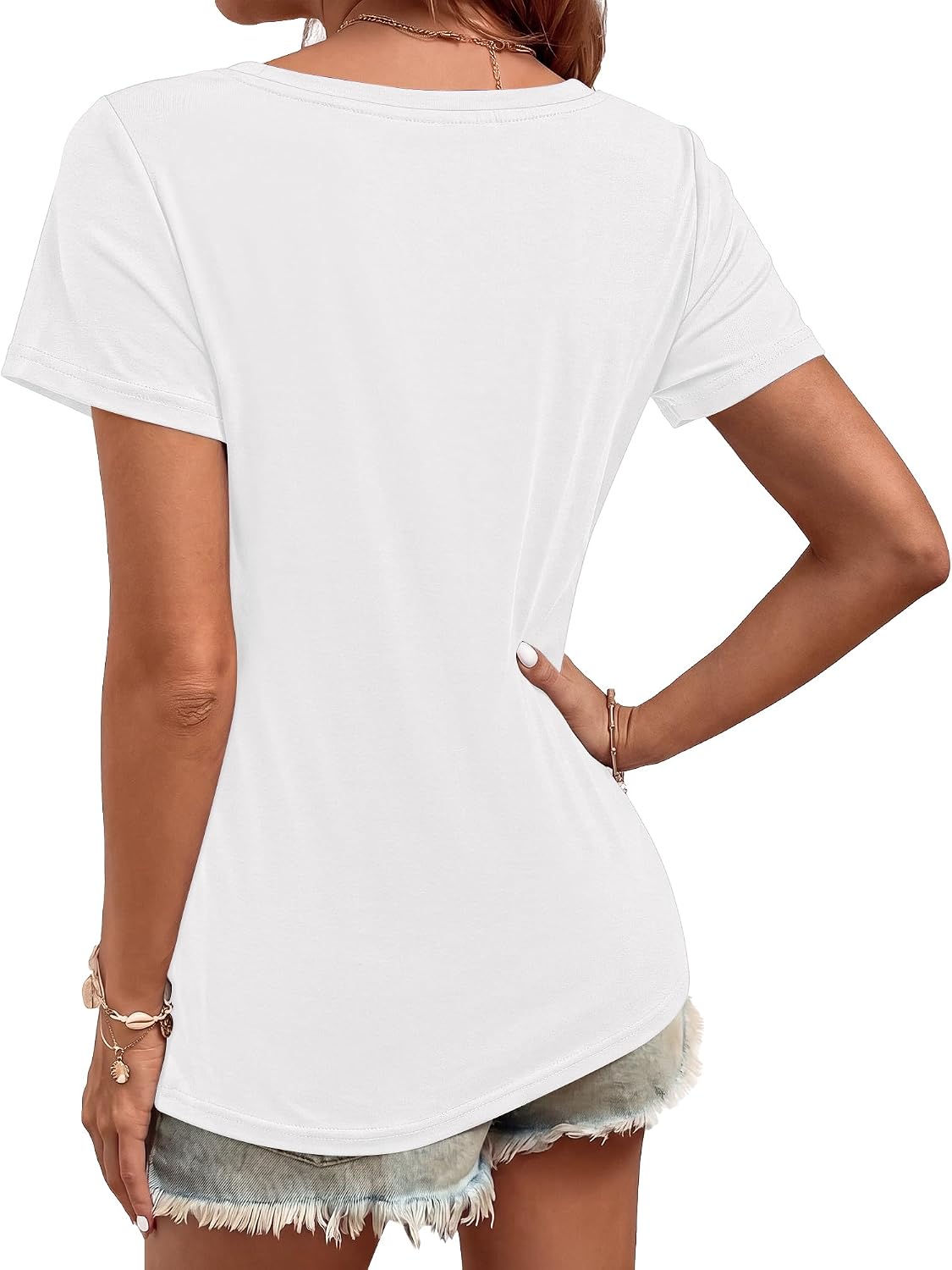 Women's Basic Cotton V Neck T-Shirt White