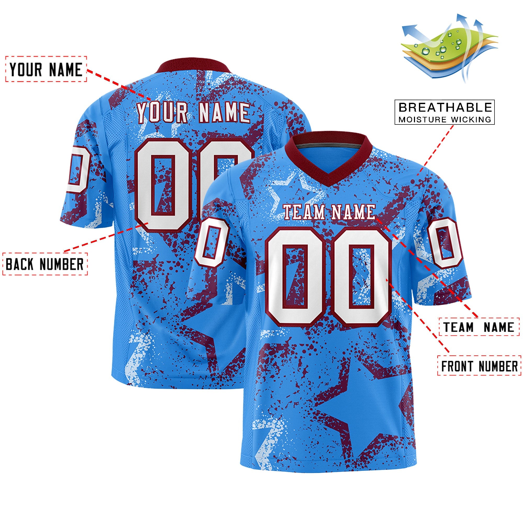 Individuell personalisiertes, authentisches Fußballtrikot mit Stern-Graffiti-Muster