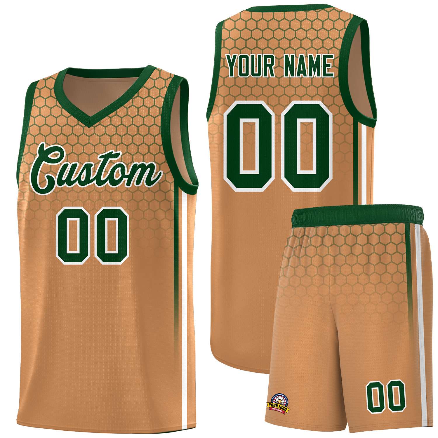 Benutzerdefiniertes hellbraunes personalisiertes Wabenmuster-Sportuniform-Basketballtrikot