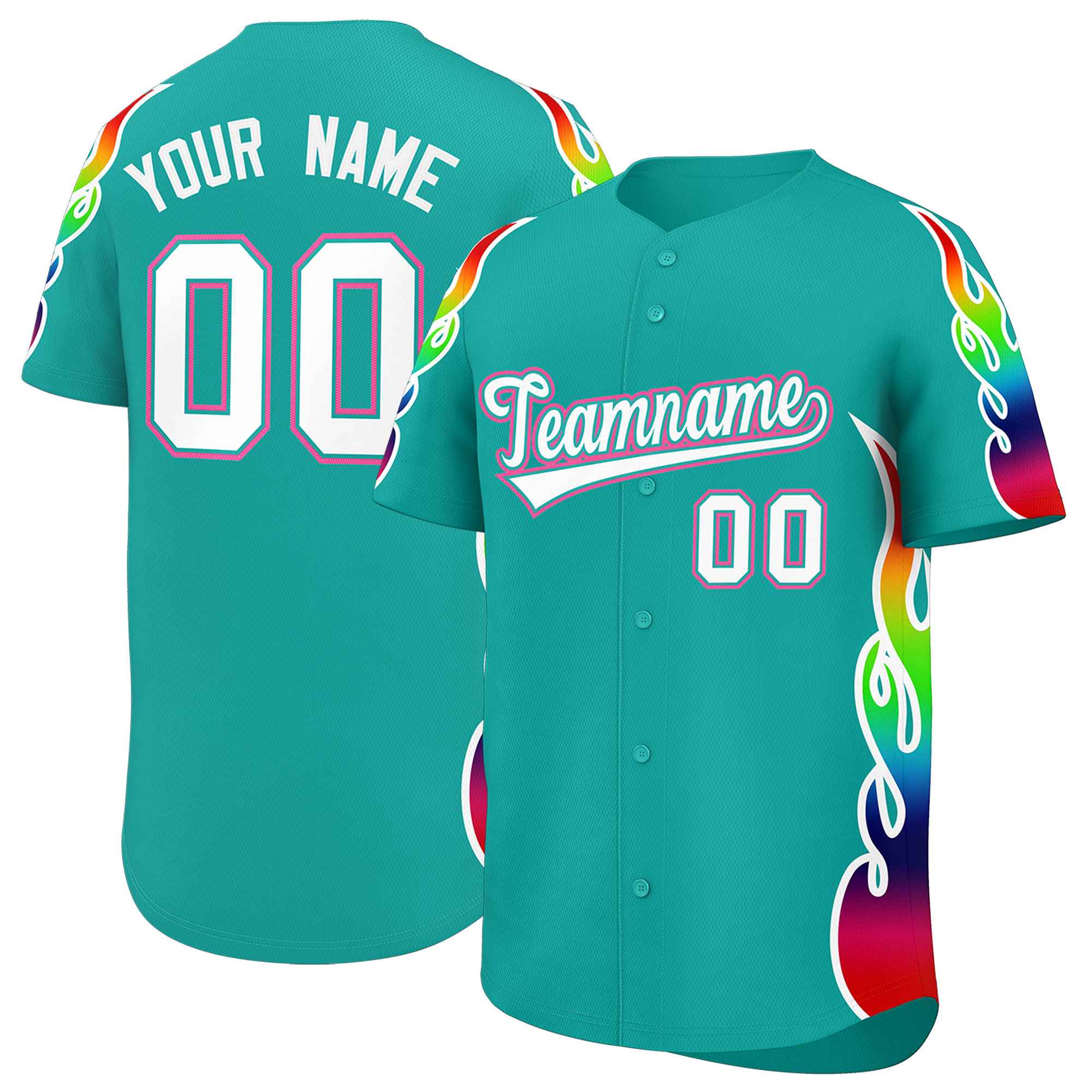Benutzerdefiniertes Graffiti-Muster, personalisierter mehrfarbiger Flammendruck, authentisches Baseball-Trikot