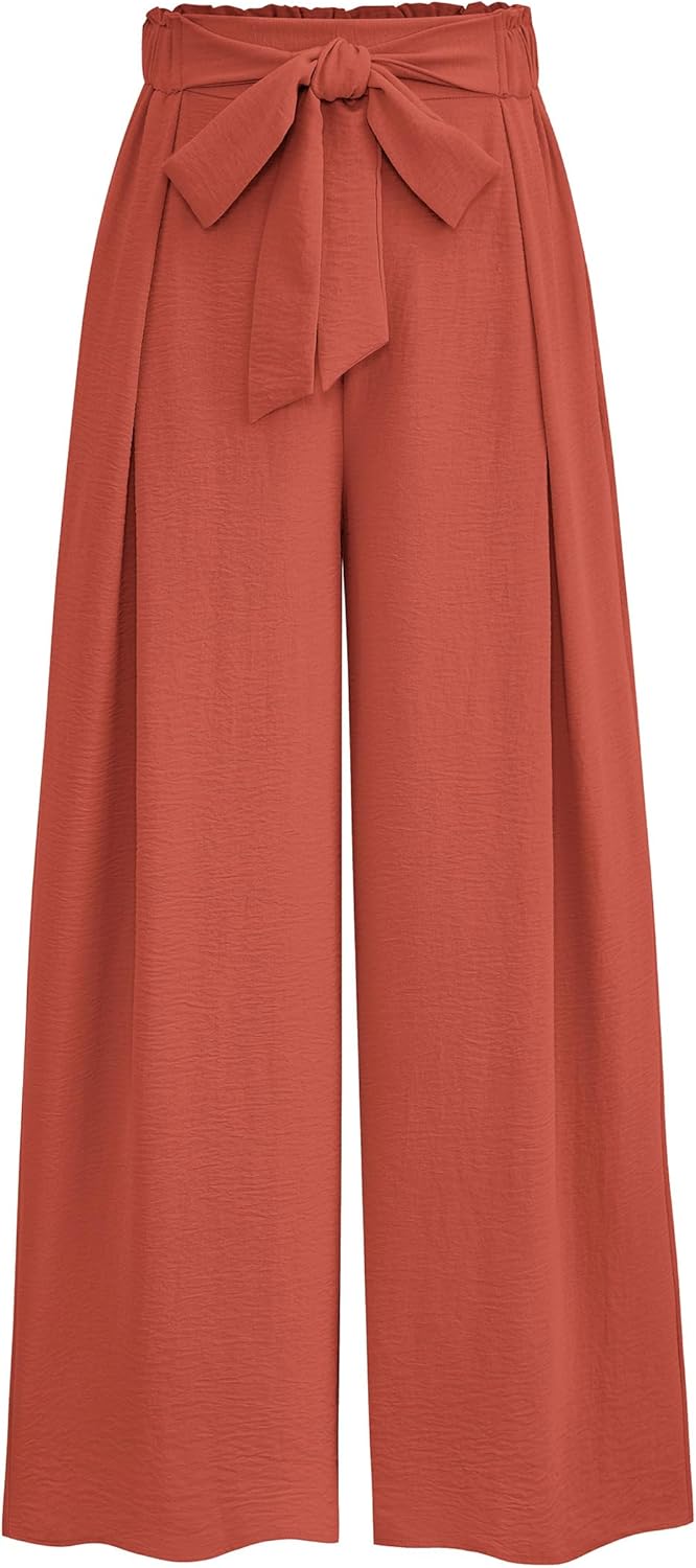 Women's Wide Leg Work Pants Business Casual High Waisted Palazzo Trouser Summer Clothes