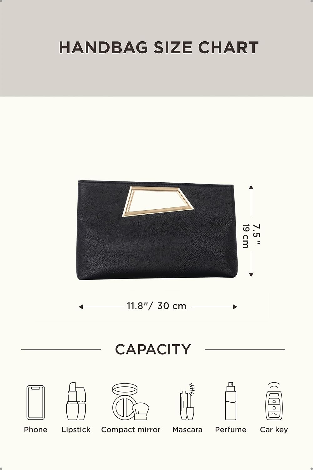 Women's PU Leather Clutch with Gold Cutout Handle Black