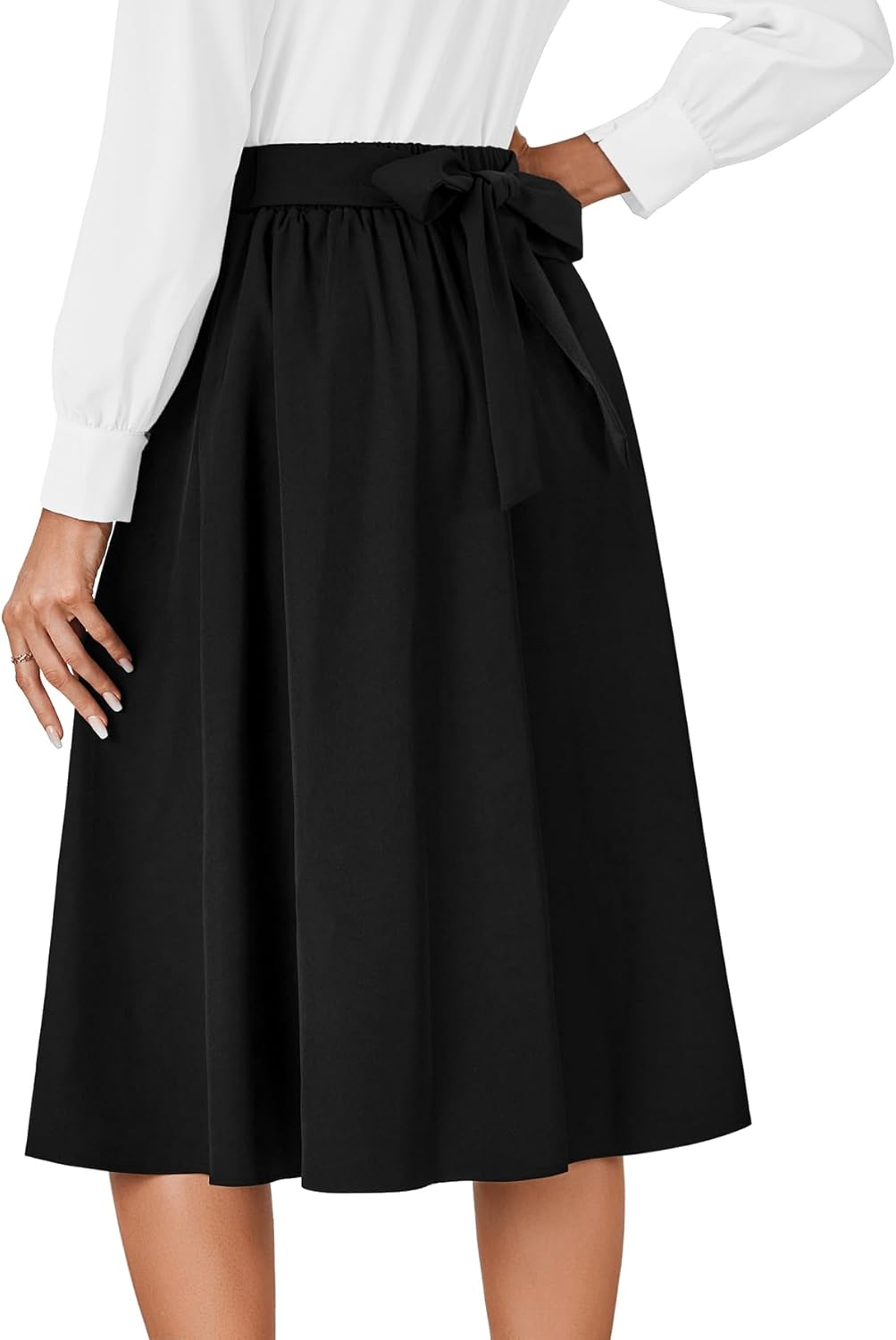 Women's Vintage Skirt High Waist Pleated Tie Back Flared A Line Midi