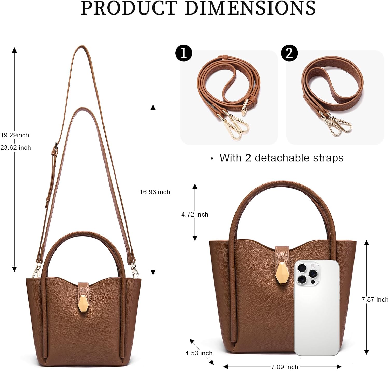 Women's Genuine Leather Bucket Tote Bag Brown