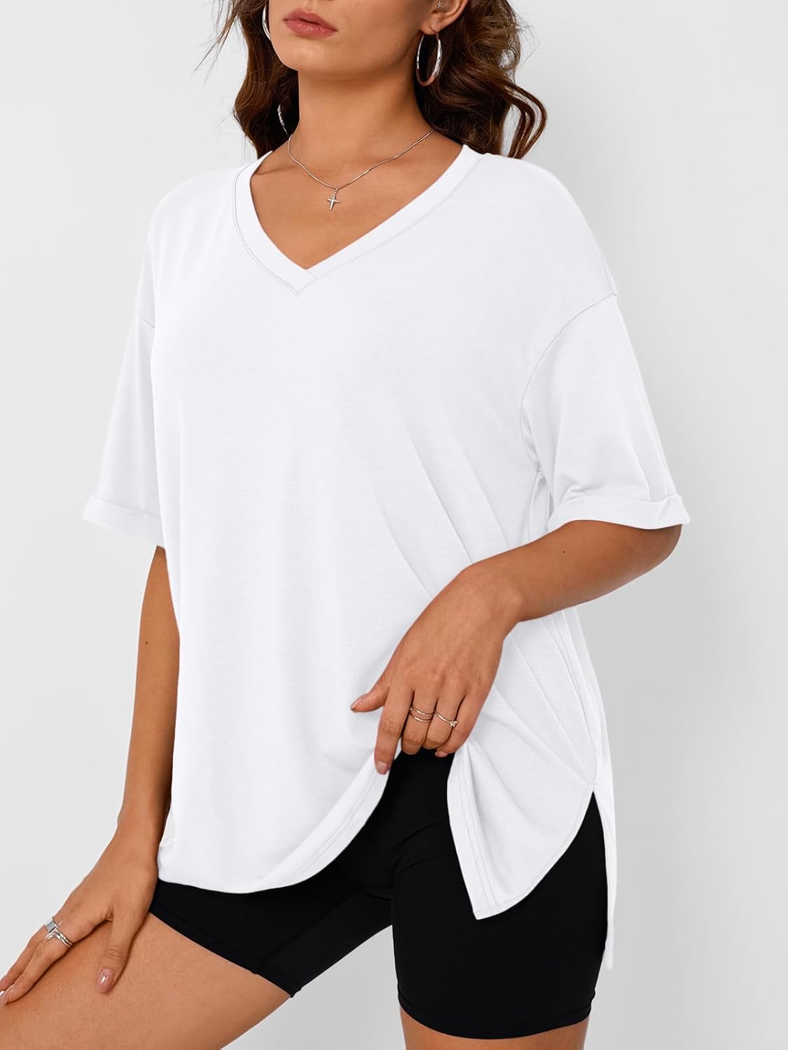 Plus Size Oversized V Neck Tshirt Breathable Workout Wear