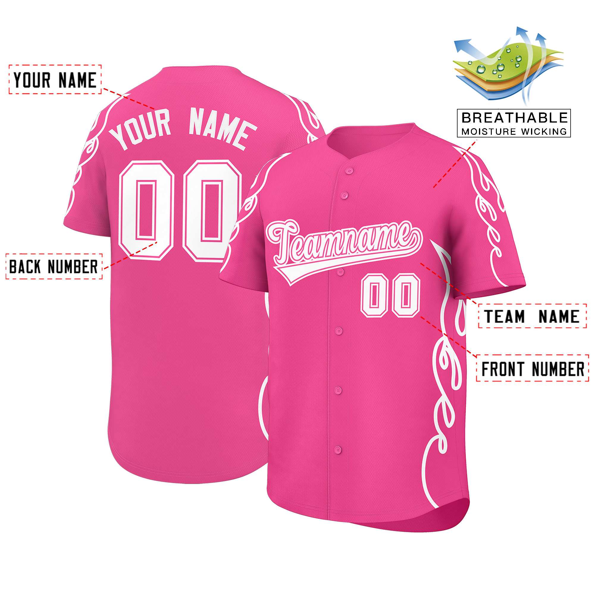 Benutzerdefiniertes Baseball-Trikot mit Seitenflammen-Umrissmuster für Sportuniformen