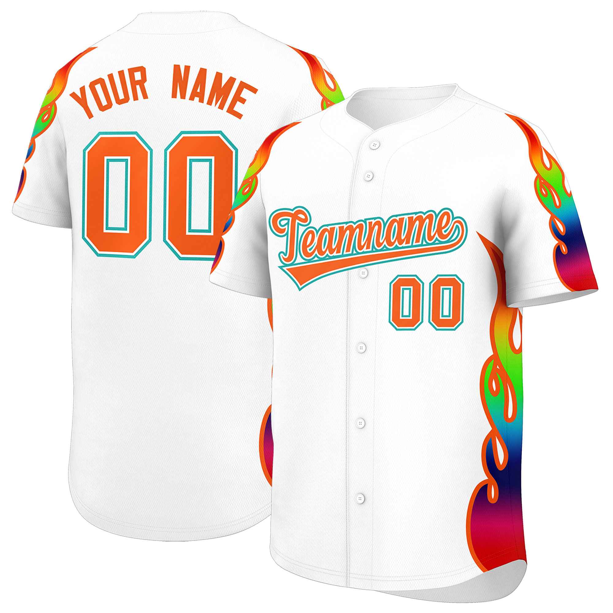 Benutzerdefiniertes Graffiti-Muster, personalisierter mehrfarbiger Flammendruck, authentisches Baseball-Trikot
