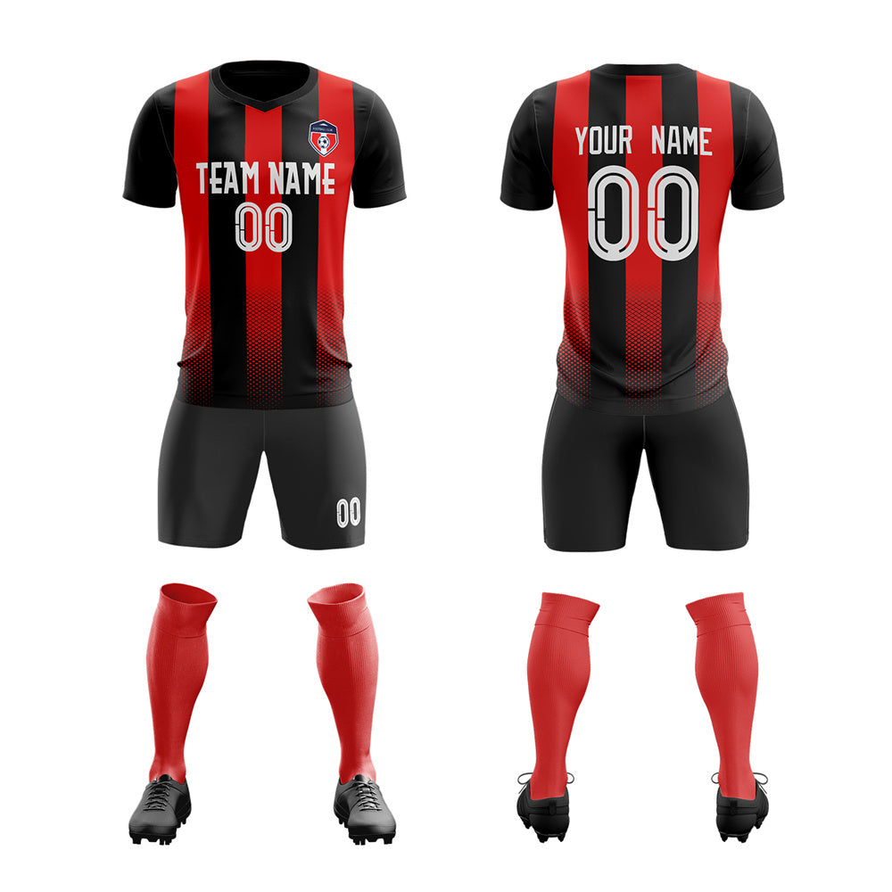 Maßgeschneiderte schwarz-rot gestreifte Trainingsuniform, Fußball-Sets, Trikot