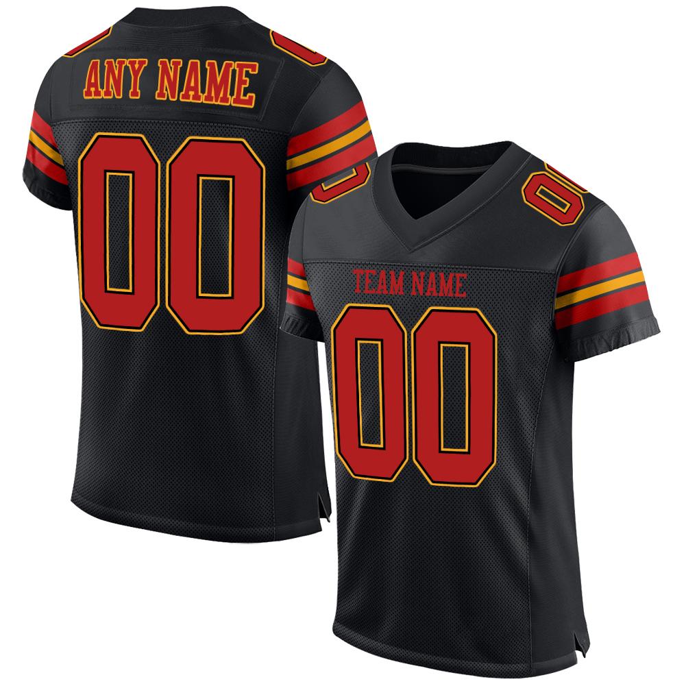 Maßgeschneidertes, authentisches Mesh-Fußballtrikot im klassischen Scarlet-Gold-Stil