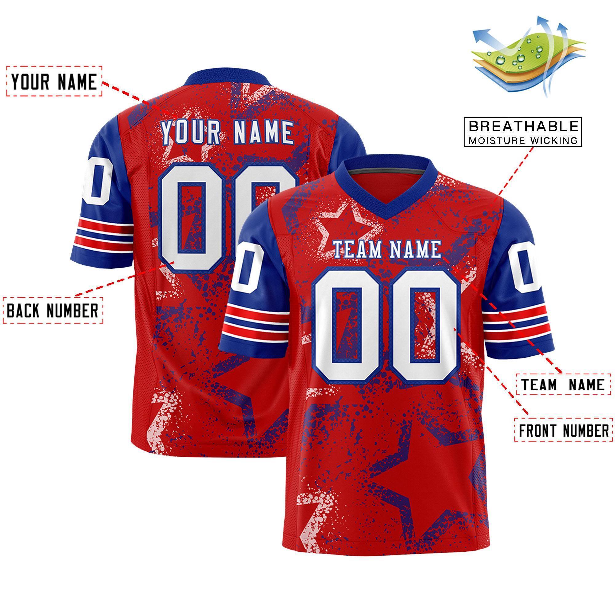 Individuell personalisiertes, authentisches Fußballtrikot mit Sternmuster-Design Individuell personalisiertes, authentisches Fußballtrikot mit Sternmuster-Design