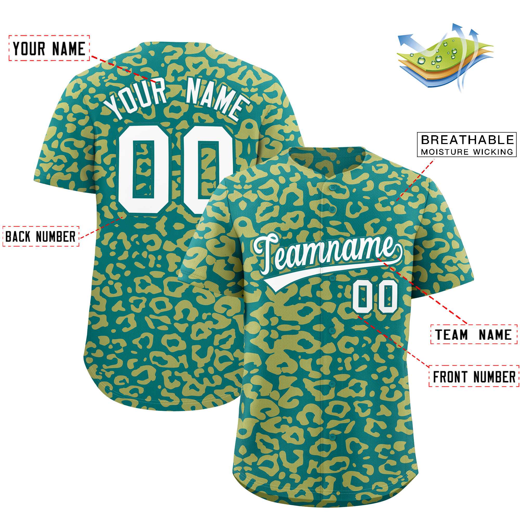 Authentisches Baseball-Trikot mit individuell gestaltetem Leopardenmuster