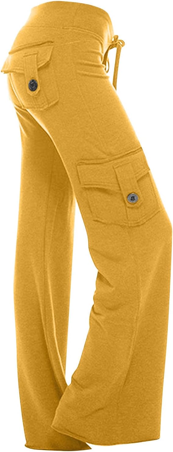 Women's High Waist Cargo Yoga Pants Wide Leg Yellow