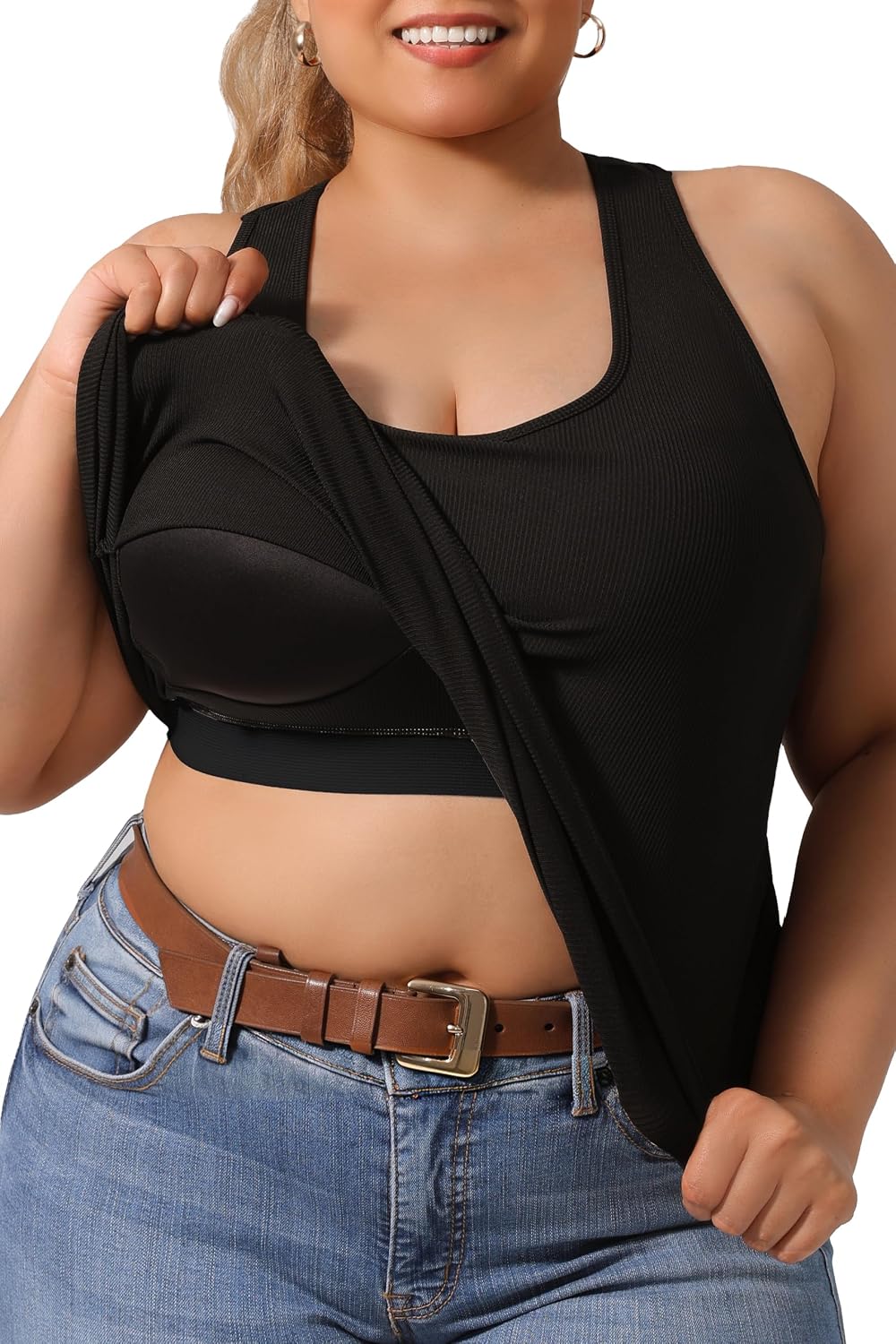Women's Plus Size Ribbed Racerback Tank Black