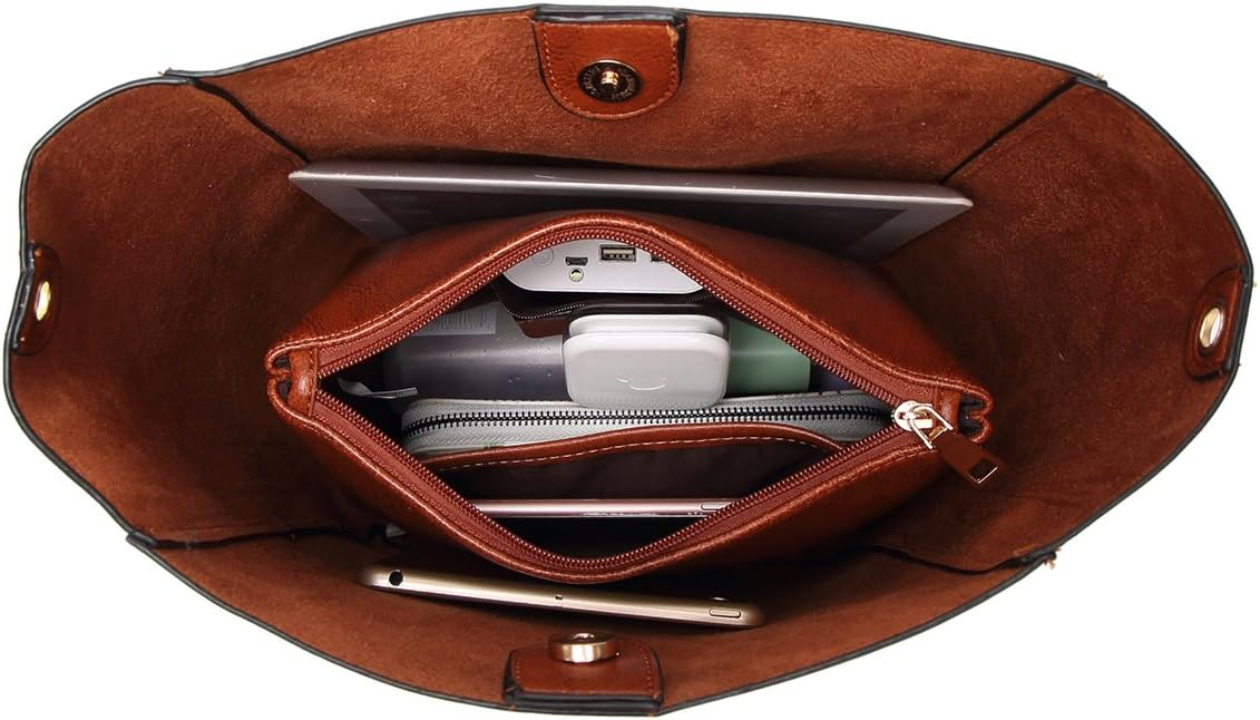 Women's PU Leather Hobo Tote Bag Brown