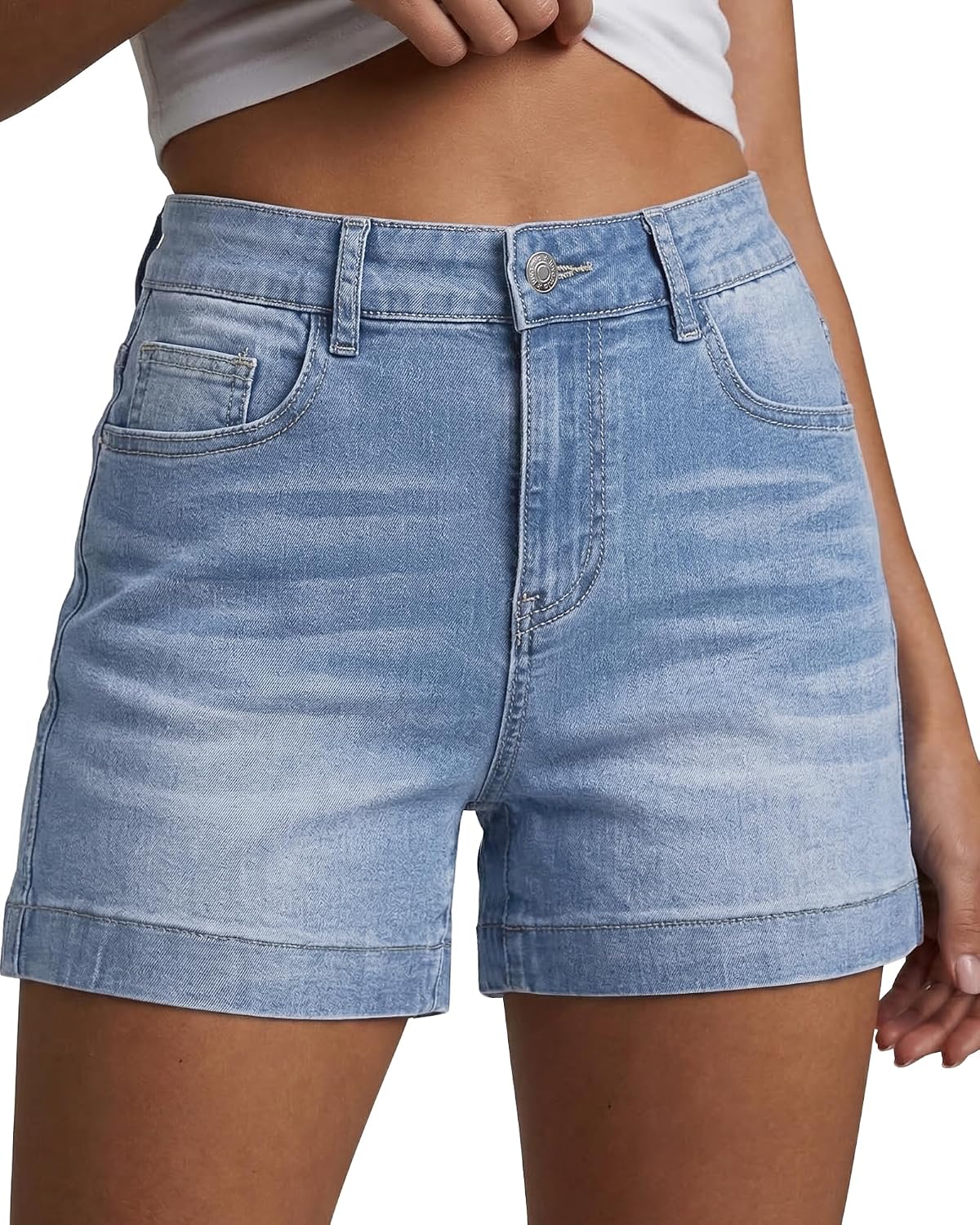 Jean Shorts for Women High Waist Stretch Jorts Summer Denim 4 Inch inseam Distressed Wash Womens Outfits Mid Thigh Length Country Concert Outfit Weatern Cowgirl