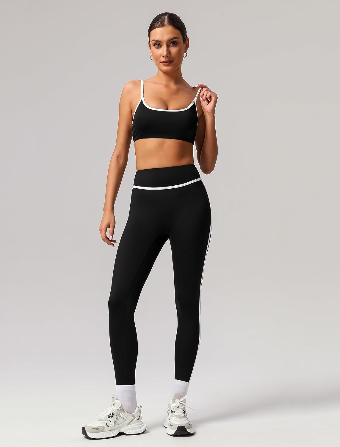 Women's Matching 2 Piece Workout Sets Pilates Yoga Sets Butt Lifting Leggings Color Block Sports Bra Athletic Gym Outfits