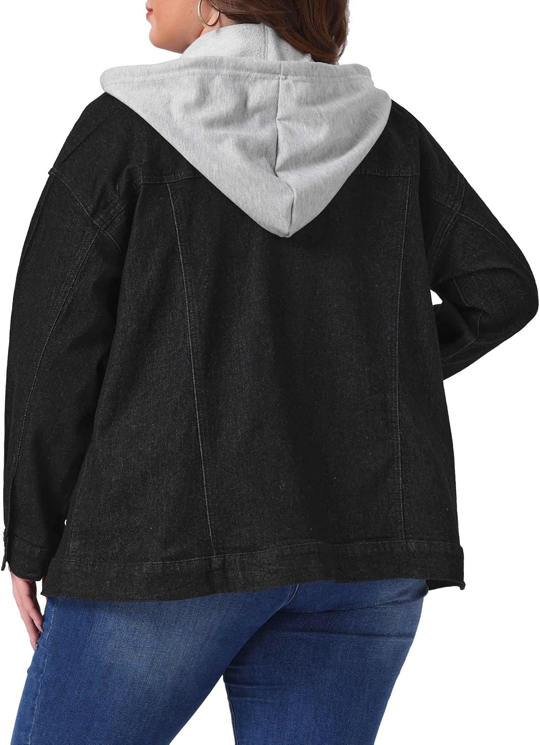Women's Plus Size Denim Jacket with Detachable Hood Women's Plus Size Denim Jacket with Detachable Hood