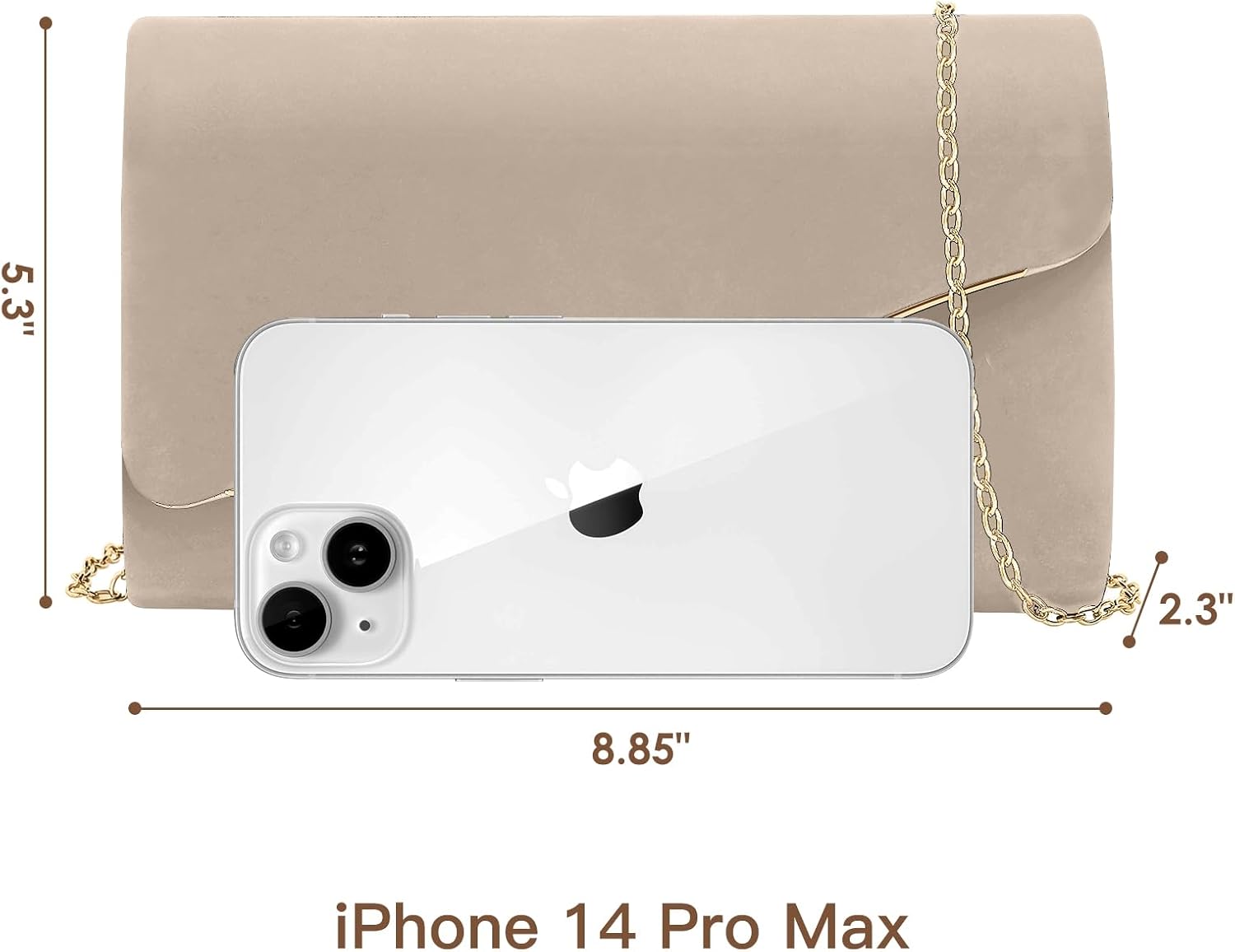Women's Beige Faux Suede Envelope Clutch with Gold Chain