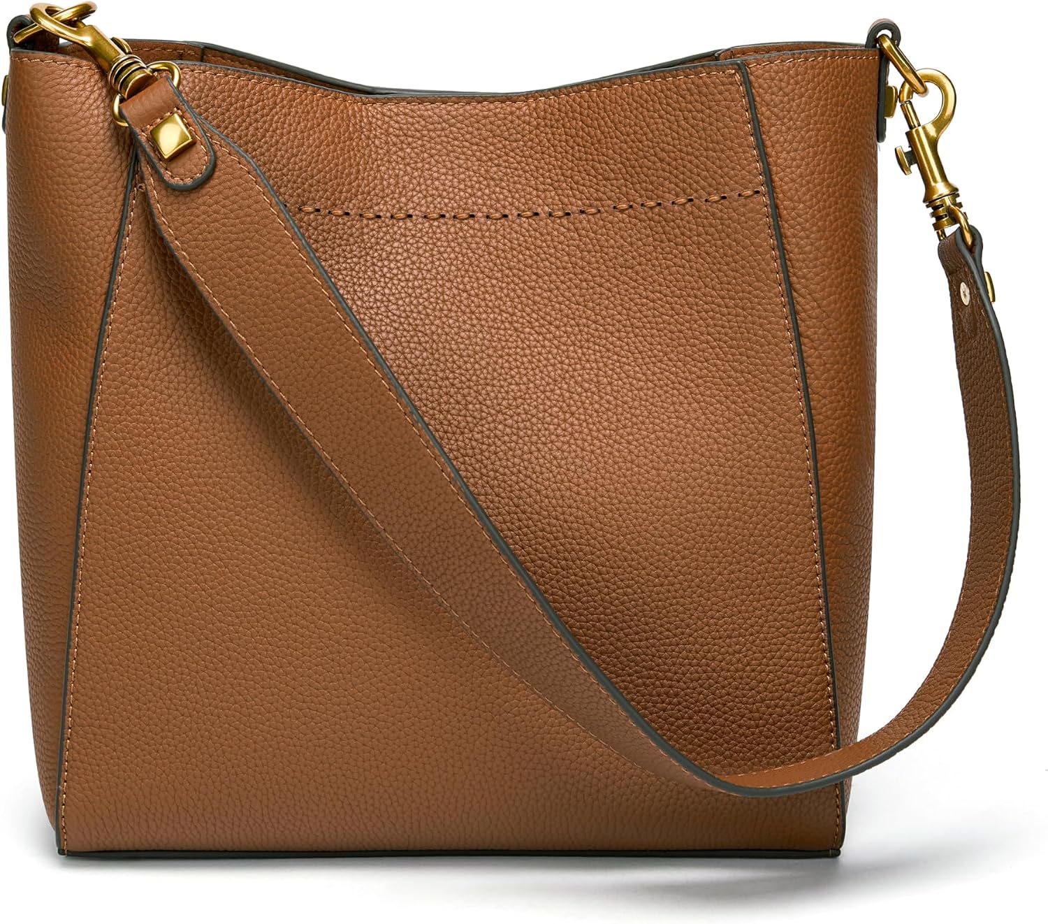Women's Pebbled Leather Bucket Hobo Bag Gold Hardware