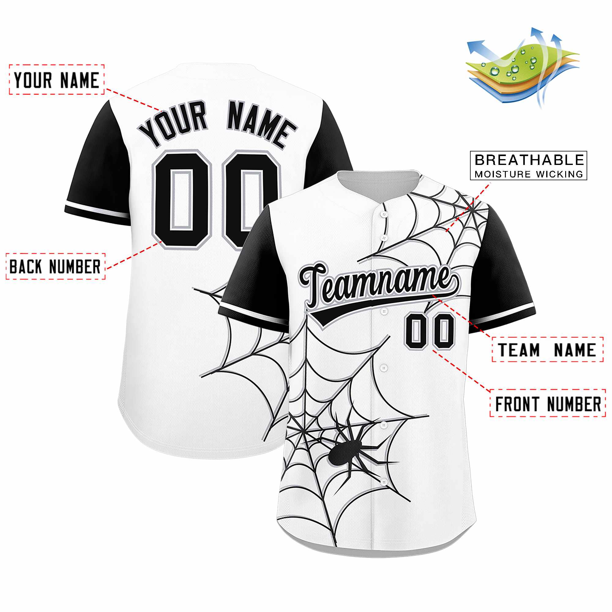 Benutzerdefiniertes Spinnennetz-Muster, Raglanärmel, authentisches Baseball-Trikot
