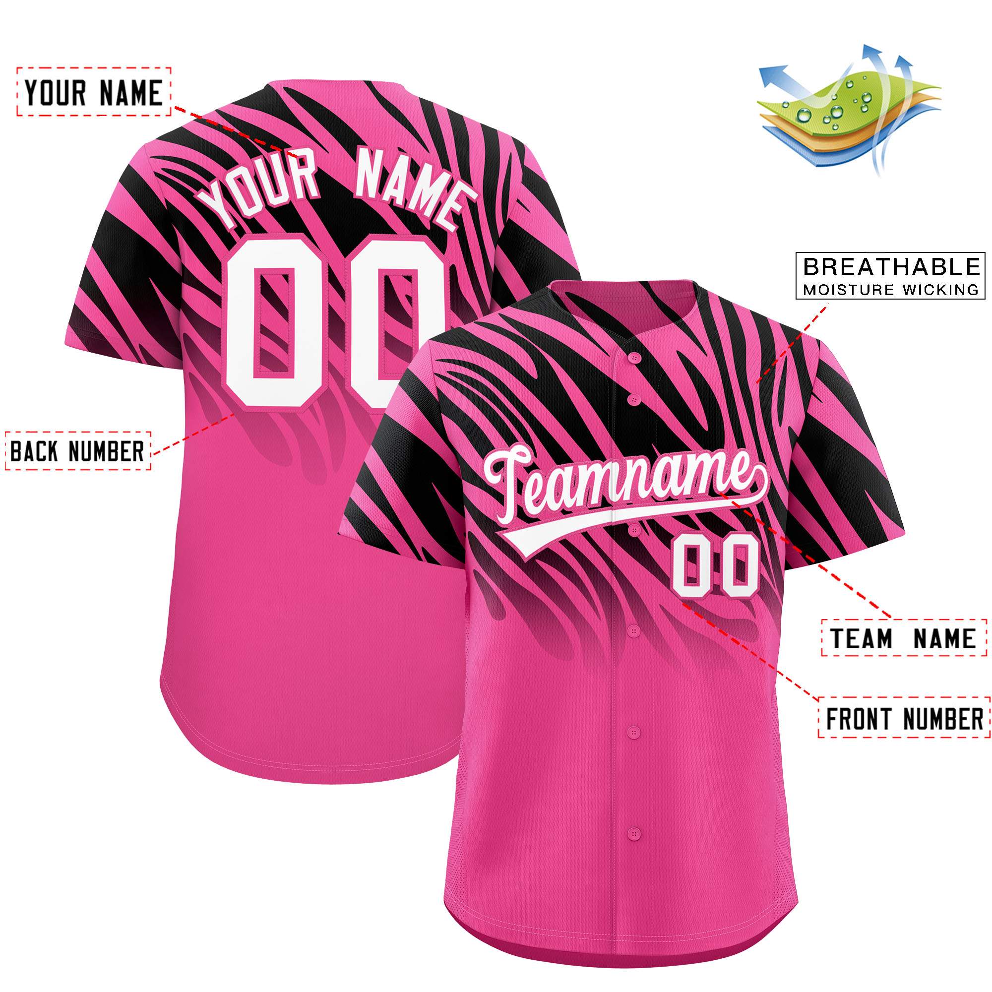 Benutzerdefiniertes Team-Shirt mit Tiger-Streifen und Farbverlauf und Tierdruck, Baseball-Trikot