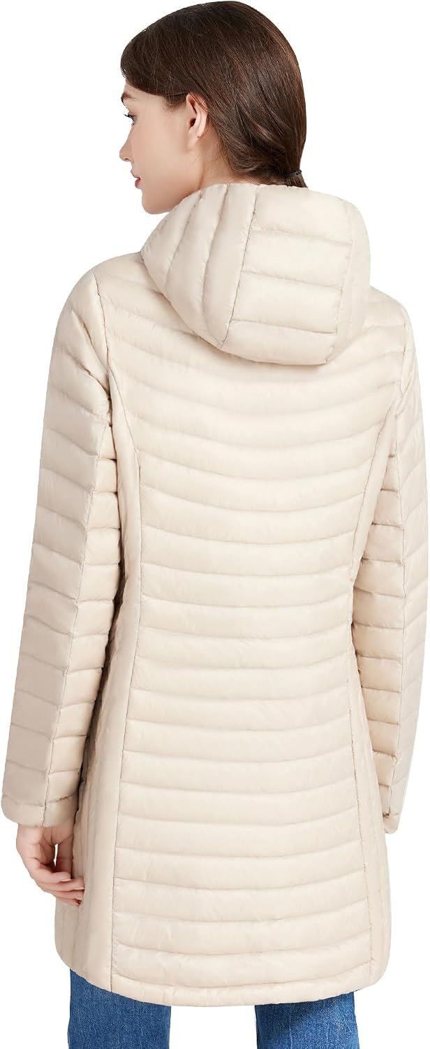 Women's Ultralight Hooded Long Down Coat Beige