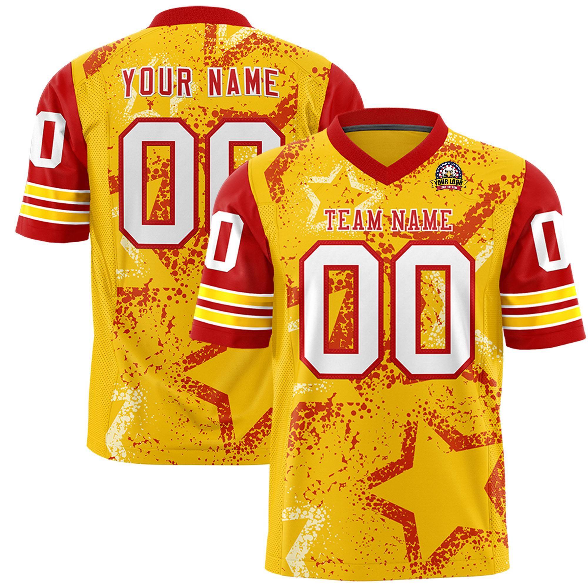 Individuell personalisiertes, authentisches Fußballtrikot mit Sternmuster-Design Individuell personalisiertes, authentisches Fußballtrikot mit Sternmuster-Design