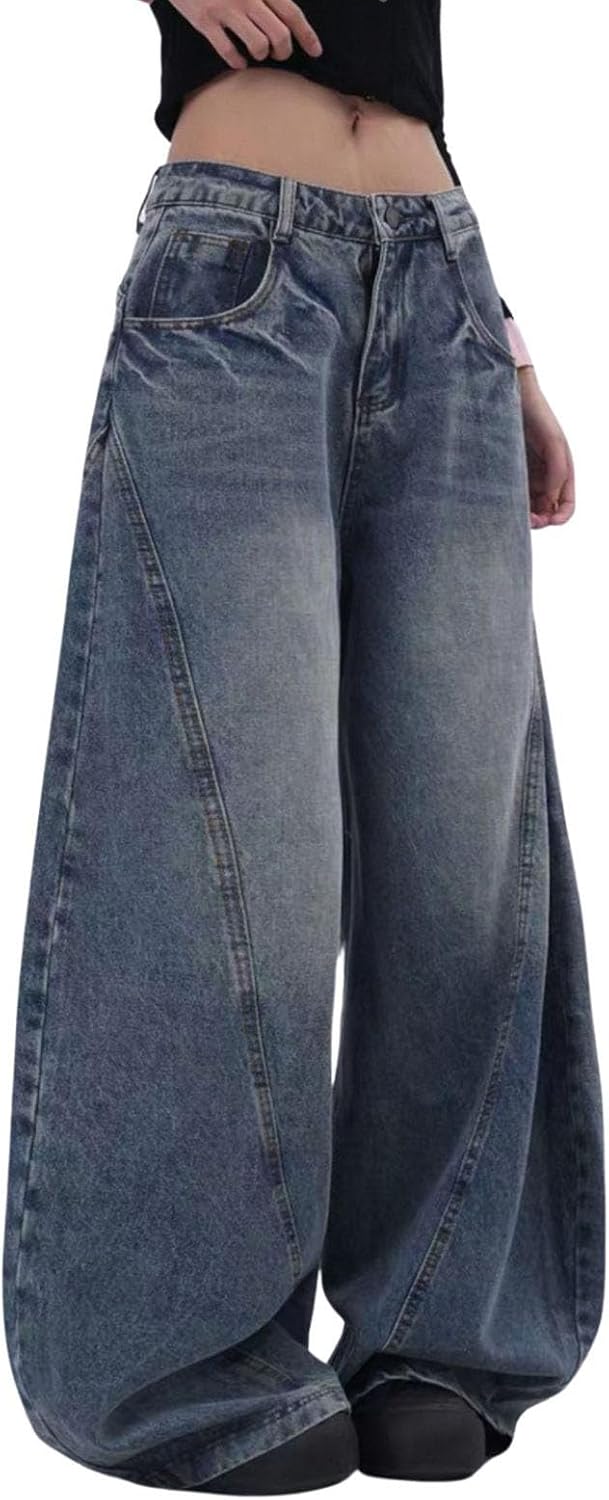 Women's Low Rise Baggy Barrel Jeans Mid Wash