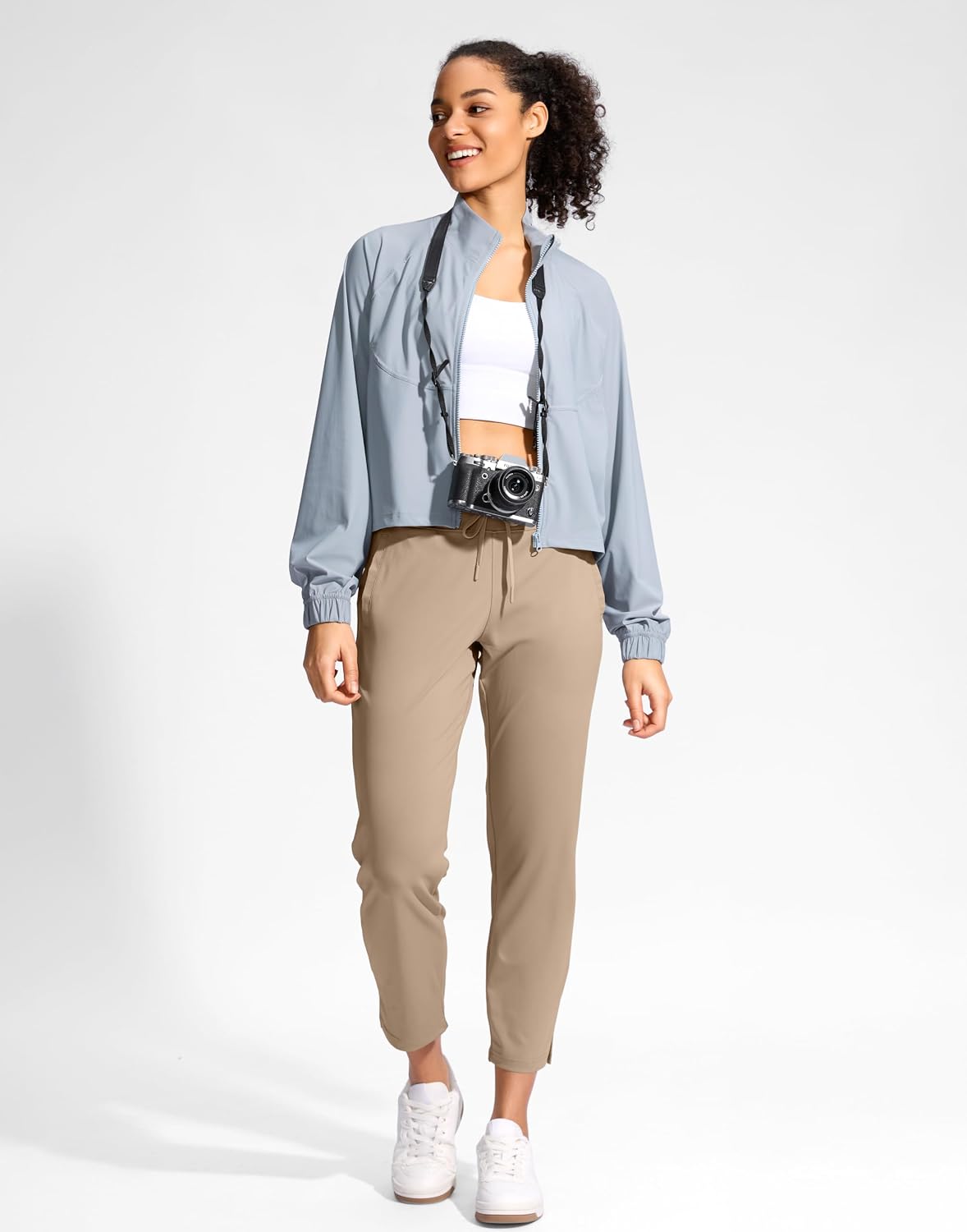 Women's High Waist Ankle Golf Pants Drawstring 7/8 Khaki