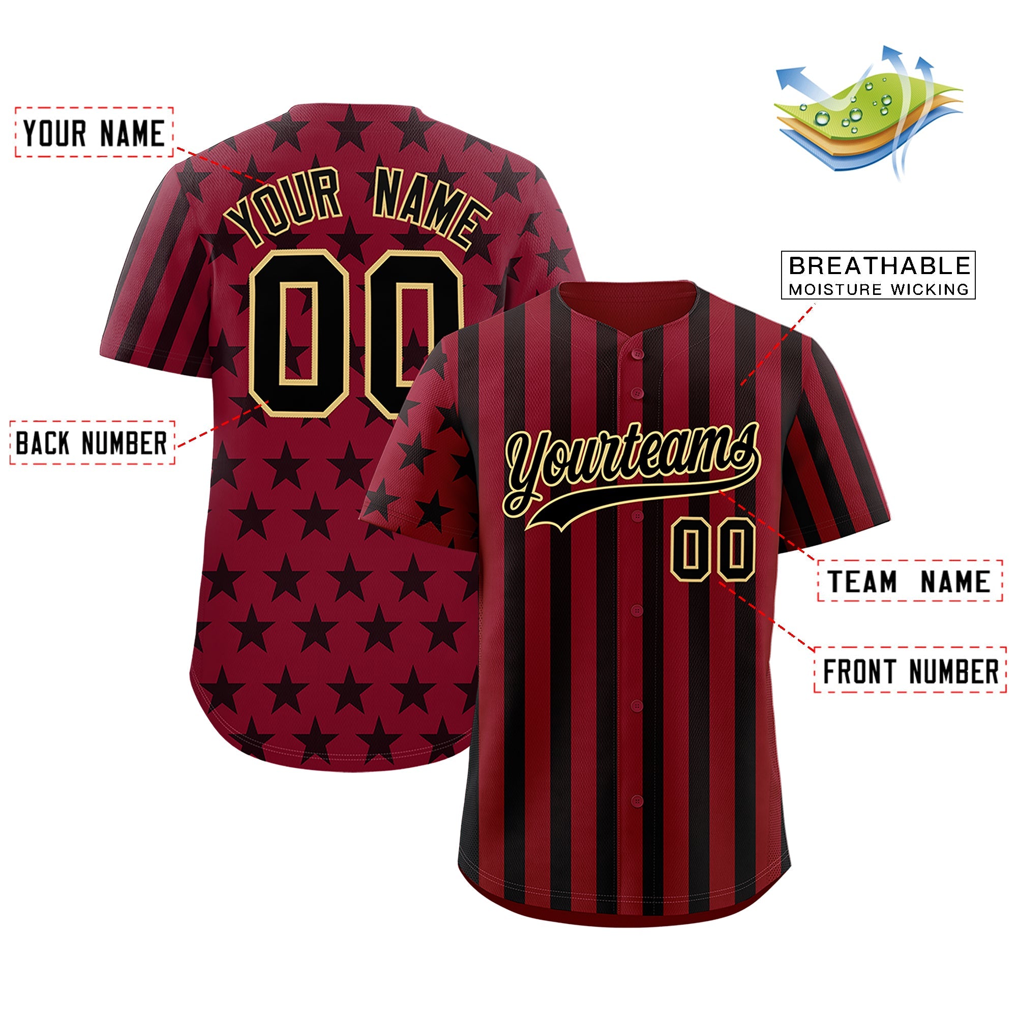Benutzerdefiniertes Graffiti-Muster-Baseball-Trikot mit amerikanischer Flagge