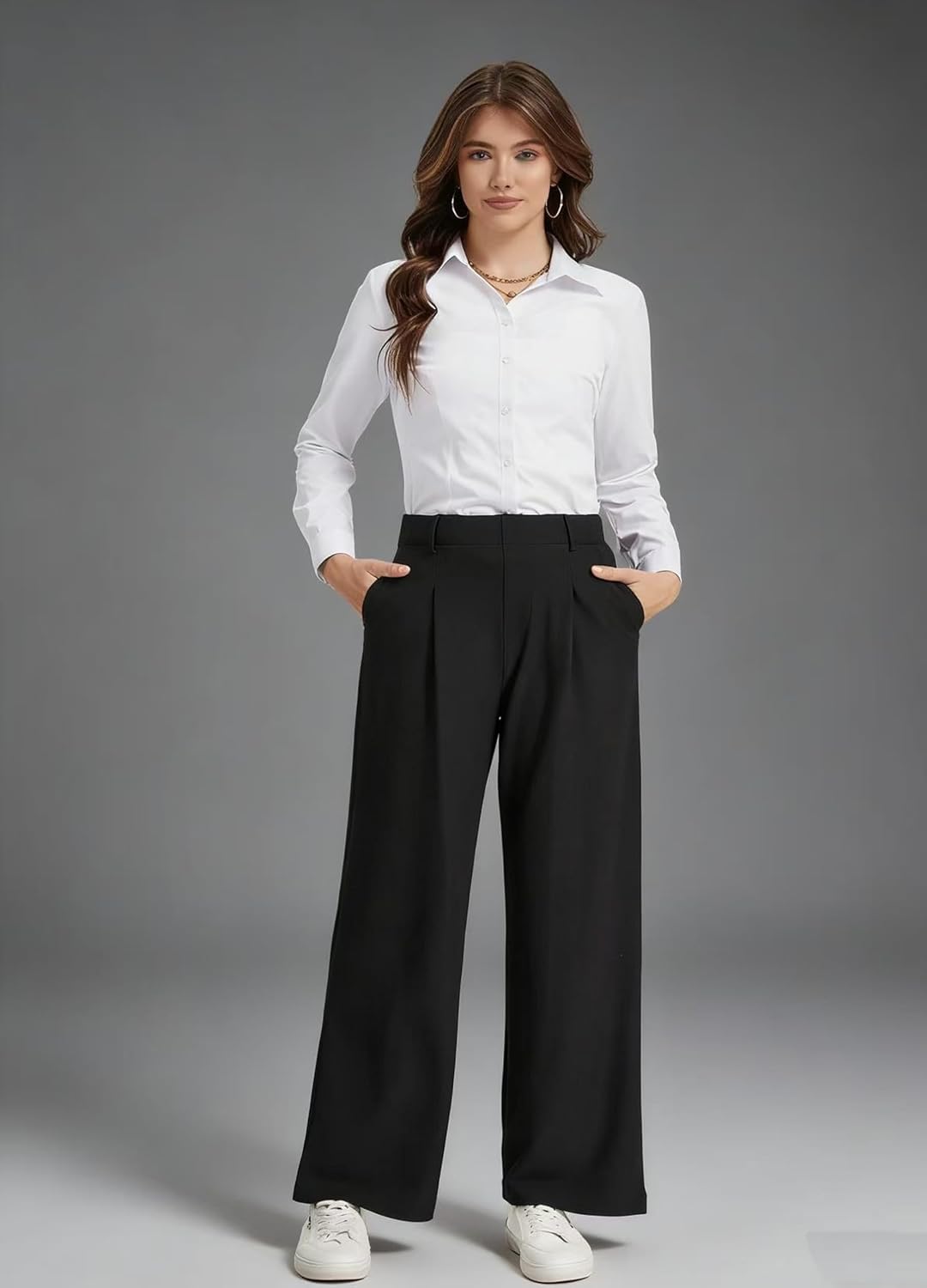 Wide Leg Pants Woman Stretchy Work Dress Women Pull on Business Slacks Trousers 28