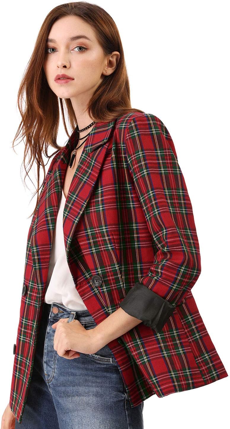Women's Notched Lapel Double Breasted Christmas Work Formal Blazer Jacket
